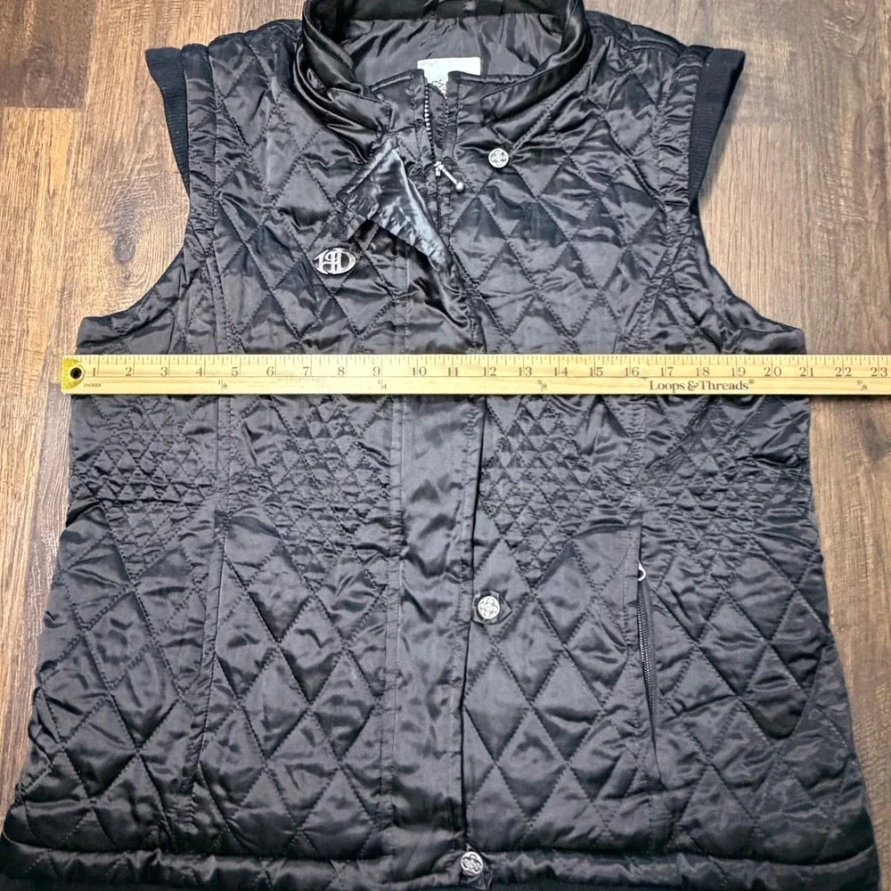 Harley Davidson Quilted Vest Women XL  Black Moto Biker Satin Riding logo Y2K‎